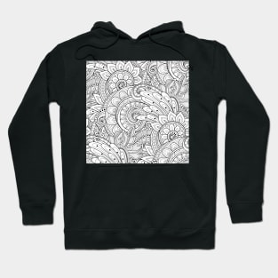 Non-colored Doodle Pattern with Abstract Floral Motifs Hoodie